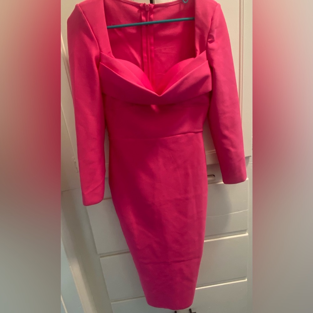 Hot pink long sleeve bandage midi dress